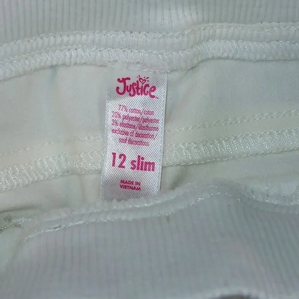 Justice Girls' Slim White Cuffed Stretchy Pull On Shorts - Size 12 SLIM